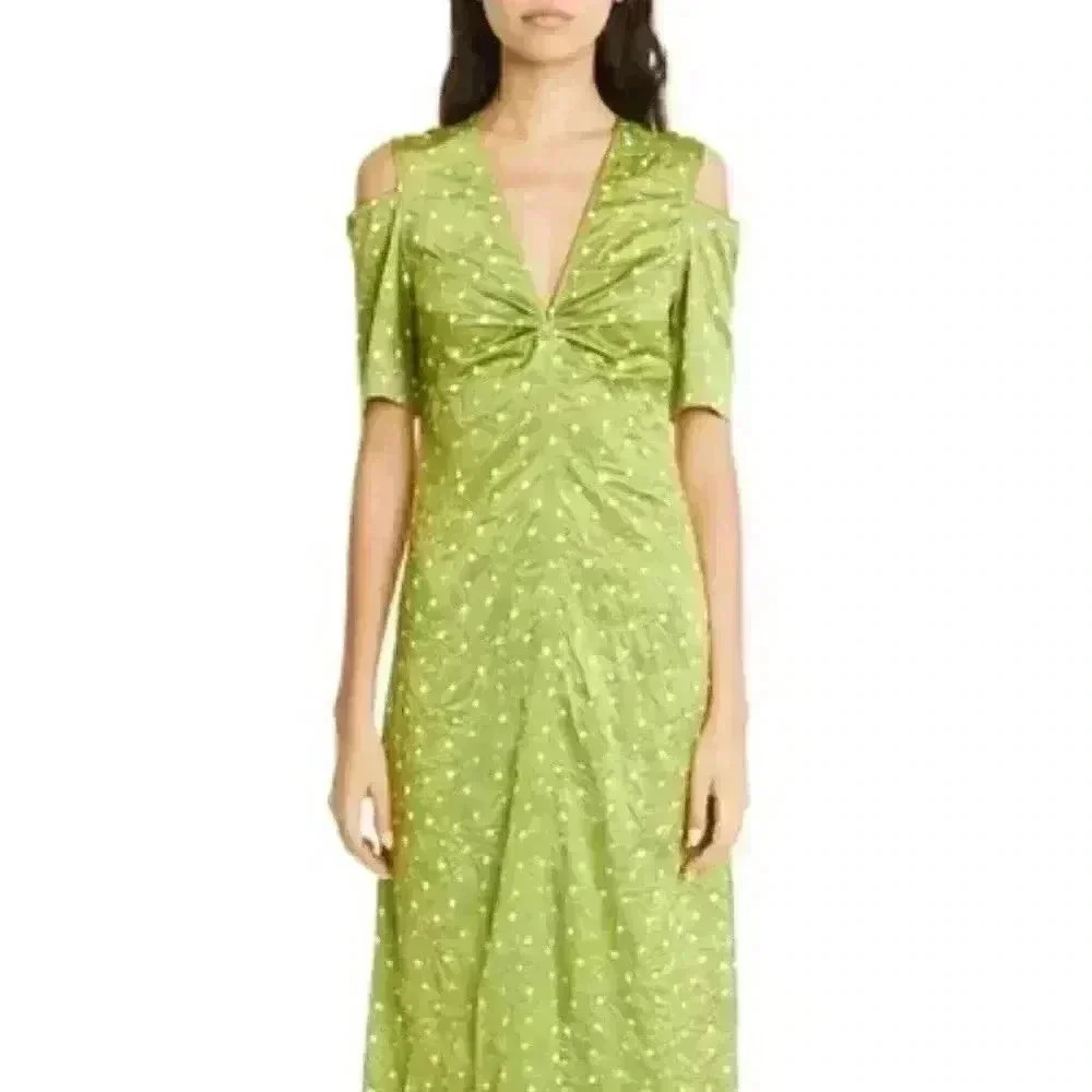 New Ganni Lime Green Long Polka Dot Maxi Dress Woman 38 (US Size M/6-8)